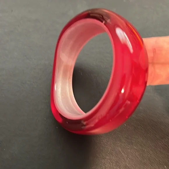 Vintage Plastic Bangle Bracelet, Red, Translucent, White, Retro, Boho - Picture 4 of 9